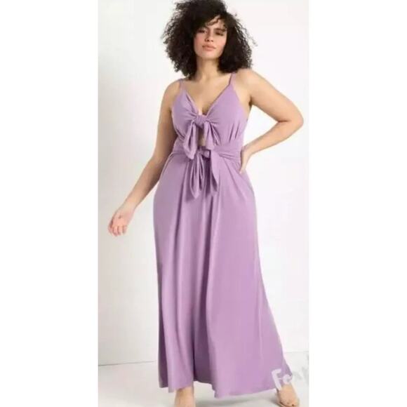 Eloquii Purple Tie Front Spaghetti Strap Maxi Dress Size 22 NWT - Picture 1 of 9